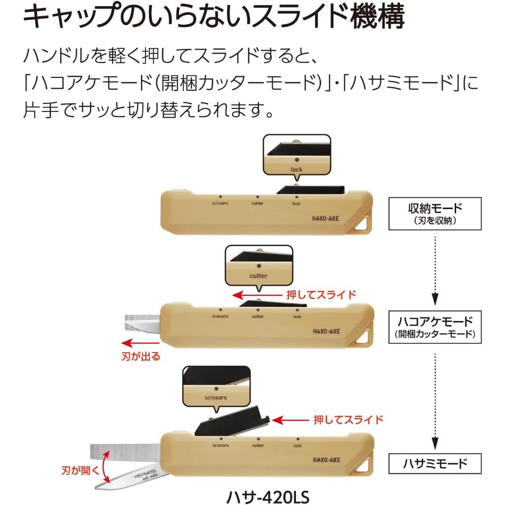 Kokuyo HAKOAKE Keo Hai Che Do Tien Dung/Mo Hop Carton va Cat Vat Lieu 2-in-1/Titanium/5 Mau