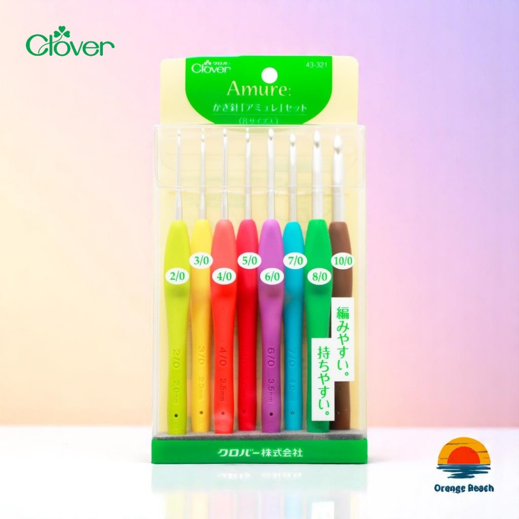 Clover Amure Bo Moc Crochet 8 Cai Nhat Ban/Tay Cam Ergonomic Cong 3D/Nhom/2-6mm Day Du