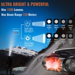 Đèn pha Nicron H25 / H35plus 1500lumens / 1600lumens Độ sáng cao Điều khiển công tắc đôi Đèn pha LED có thể sạc lại Đèn pin cho ngoài trời — ảnh 2