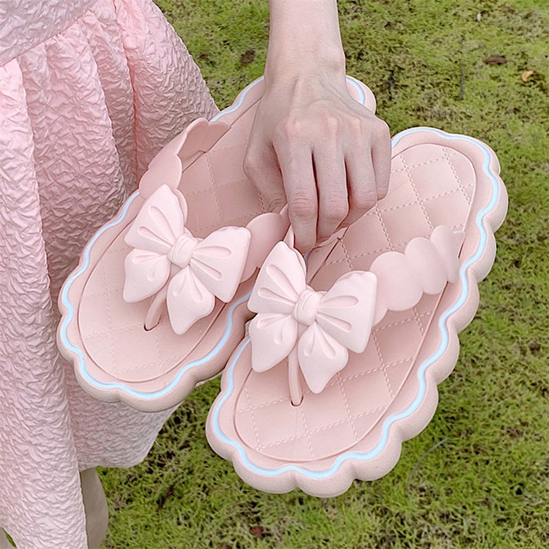 Xả hàng - Dép Xỏ Ngón dép tông Đế Mềm Nữ Đế Bánh Bèo Quai Nơ 3d mã 1B25 ...