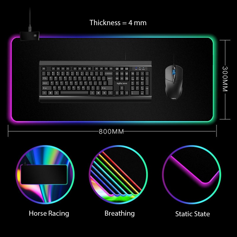 Miếng Lót Bàn Phím| Lót chuột cỡ lớn 80x30cm| Lót chuột LED RGB gaming, pad chuột LED RGB dày 4mm chống trượt siêu bền.