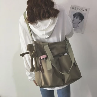 Túi Điên Túi Chống Thấm Nước Dung Tích Lớn Túi Vải Nữ Messenger Sinh Viên Hàn Quốc Bông Tai Kẹp Nhật Bản Một Vai Túi Lớn Túi Tote