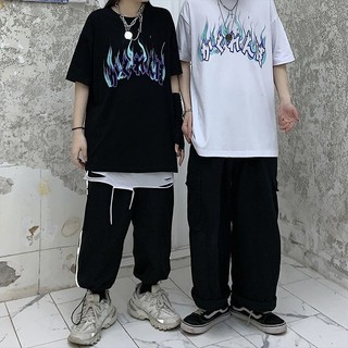 Áo thun unisex áo in hình ngọn lửa hiphop áo đôi áo y2k