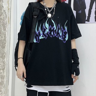 Áo thun unisex áo in hình ngọn lửa hiphop áo đôi áo y2k