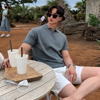 Cao Cấp Nhật Bản Retro Đơn Giản Ngọc Trai POLO Áo Sơ Mi Nam Mùa Hè Dạo Phố Ruffian Đẹp Trai Ve Áo Rời Tay Ngắn Áo Thun Ve Áo Top