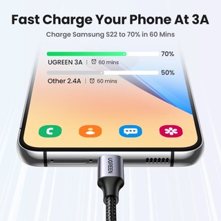 Cáp sạc nhanh UGREEN 3A 18w Type-C USB-C nylon bện thích hợp cho Redmi Xiaomi 13 12 Pro Samsung galaxy s22 one plus