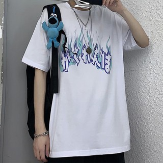 Áo thun unisex áo in hình ngọn lửa hiphop áo đôi áo y2k