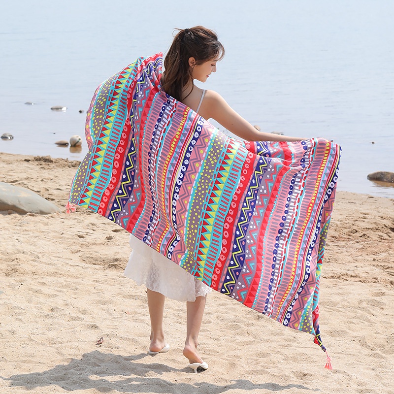 Khăn choàng boho đi biển thổ cẩm nữ khăn quàng cổ du lịch mùa hè che nắng, khăn cotton khổ lớn.