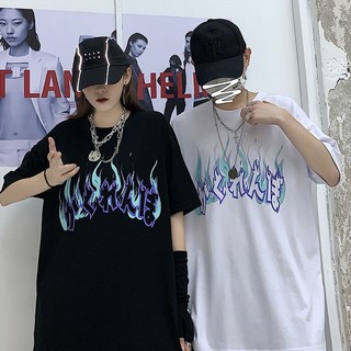 Áo thun unisex áo in hình ngọn lửa hiphop áo đôi áo y2k