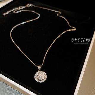 DREJEW Vòng cổ mặt tròn đính đá zircon phong cách Hàn Quốc thời trang cao cấp