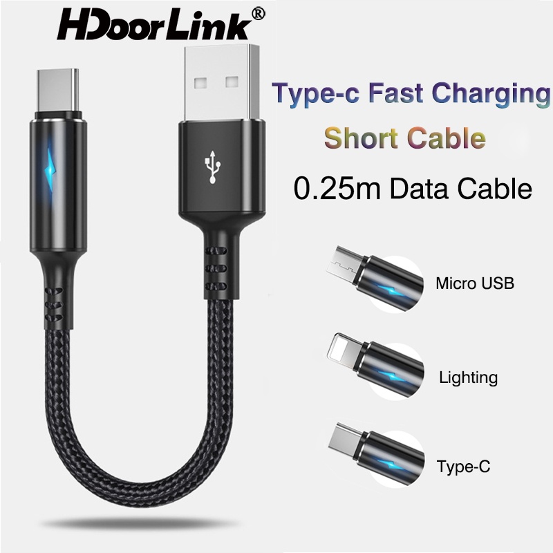 Dây cáp sạc nhanh HDOORLINK cổng Micro USB/ Type C/ iOS 25cm thích hợp ...