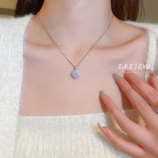 DREJEW Vòng cổ mặt tròn đính đá zircon phong cách Hàn Quốc thời trang cao cấp