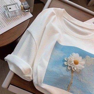 Áo Thun Cotton Trắng Tay Ngắn Dáng Rộng In Họa Tiết Tranh Sơn Dầu Ba Chiều Phong Cách Hàn Quốc Thời Trang Mùa Hè Mới Cho Nữ