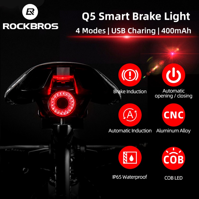 ROCKBROS Đèn LED Phanh Thông Minh Chống Nước IPx6 Gắn Đuôi Xe Đạp Leo Núi Q5