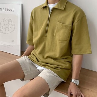 Hàn Quốc Dạo Phố Nửa Dây Kéo Áo Sơ Mi POLO Nam Mùa Hè Ve Áo Thun