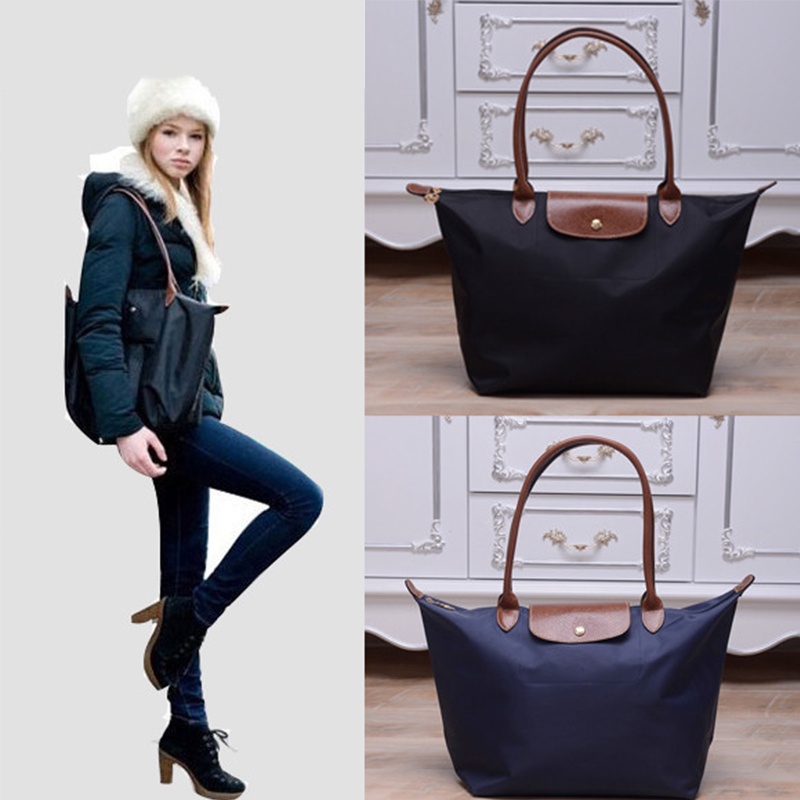 Túi Xách Da nylon Đeo Vai Tay Cầm Dài Chống Thấm Nước Kích Thước Vừa Và Lớn Phong Cách Pháp Cho Nữ