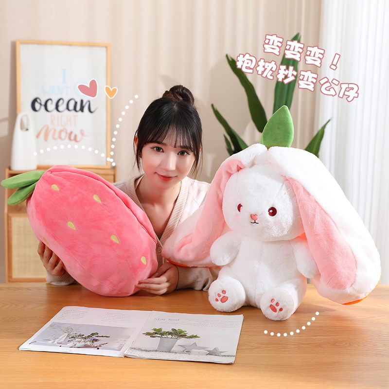 Rytanda 2 in 1 Gấu bông Thỏ Cà Rốt Thỏ trong củ cà rốt dâu tây Thỏ Plush Toy Quà sinh nhật dễ thương Rabbit plush toys