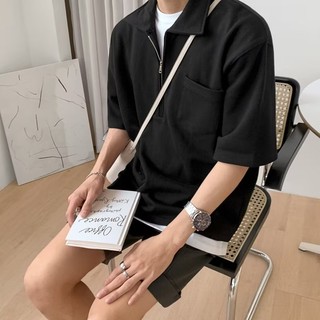 Hàn Quốc Dạo Phố Nửa Dây Kéo Áo Sơ Mi POLO Nam Mùa Hè Ve Áo Thun