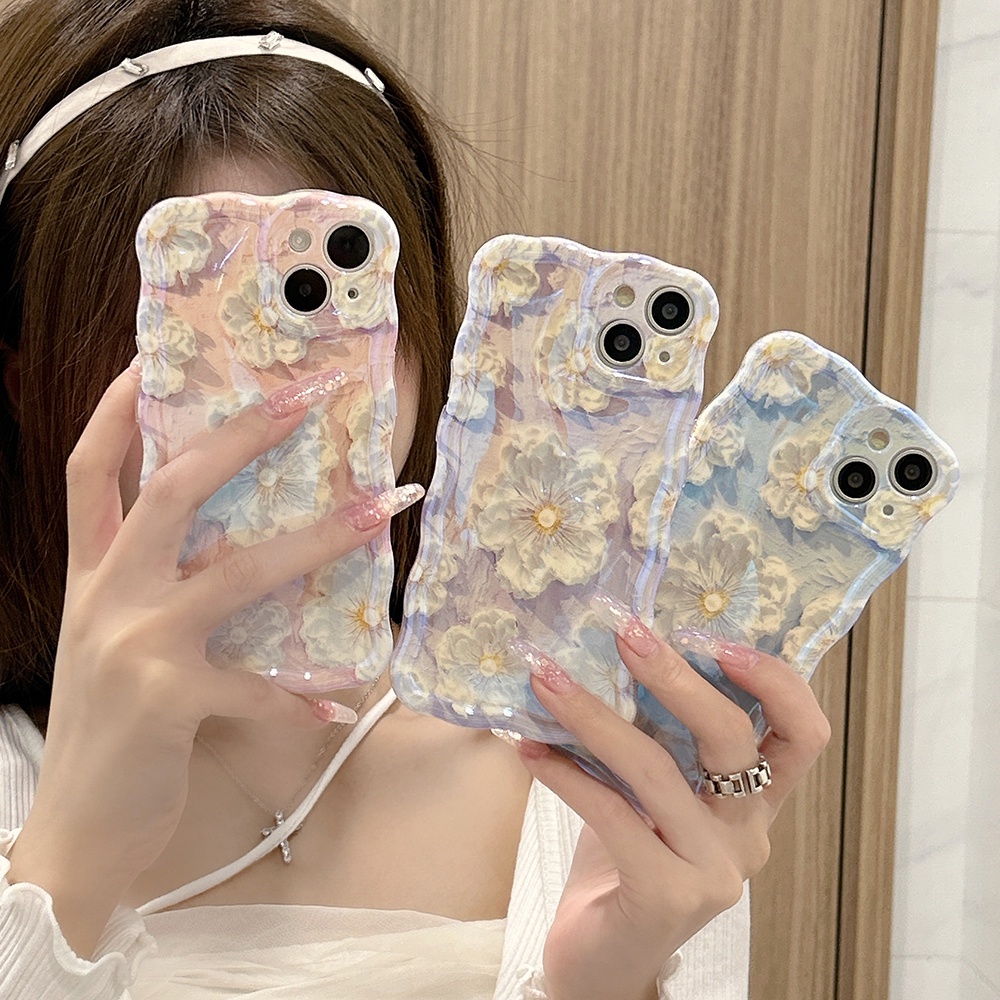 Ốp Điện Thoại TPU Mềm Chống Sốc Họa Tiết Hoa Màu Laser Xanh Dương Thời Trang Cho iPhone 13 Promax 11 12 14 Pro Max