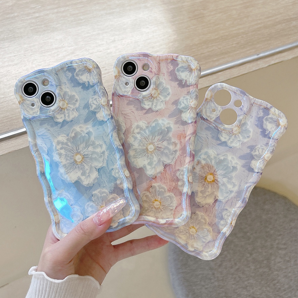 Ốp Điện Thoại TPU Mềm Chống Sốc Họa Tiết Hoa Màu Laser Xanh Dương Thời Trang Cho iPhone 13 Promax 11 12 14 Pro Max