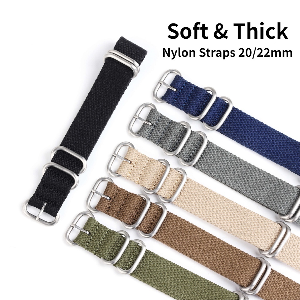 Dây Đeo Đồng Hồ Bằng Vải Lanh Nylon Mềm Mại 20mm 22mm Có Khóa Inox
