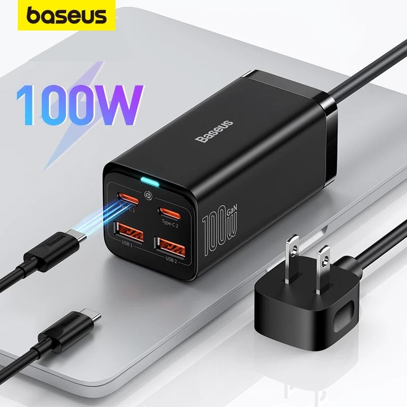 Baseus 100W/65W GaN3 Sạc 2U + 2C Máy Tính Để Bàn Sạc Nhanh 4 Trong 1 Adapter Sạc Điện Thoại