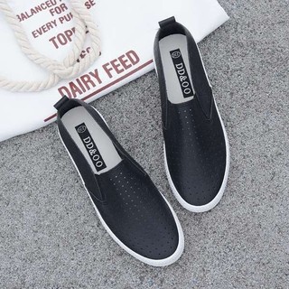 Giày lười da nữ slip-on trắng phong cách Hàn Quốc, thoáng khí, phù hợp mùa hè, thể thao thường ngày