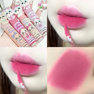 Hàng Nội Địa Son Môi Dưỡng Ẩm Hộp Quà Tặng Mèo cappuvini Trong Suốt Bóng Men Son Bóng Môi Bùn Ánh Sáng Dưỡng Ẩm Gương Trang Điểm Trắng