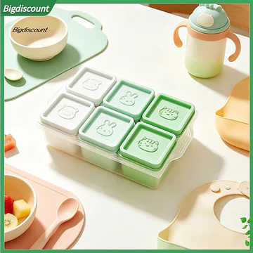 [Hàng hóa giao ngay] Hộp đựng tủ đông thực phẩm Hộp đựng thực phẩm có nắp đậy Khuôn làm đông silicon cấp thực phẩm với 6 ngăn – Hộp đựng đồ ăn có thể tái sử dụng chống rò rỉ cho nhà bếp