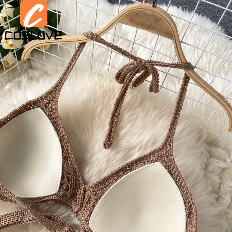 Đầm Dệt Kim Ống Rộng Cổ Buộc Dây Thiết Kế Khoét Rỗng Thời Trang Mùa Hè Quyến Rũ Cho Nữ