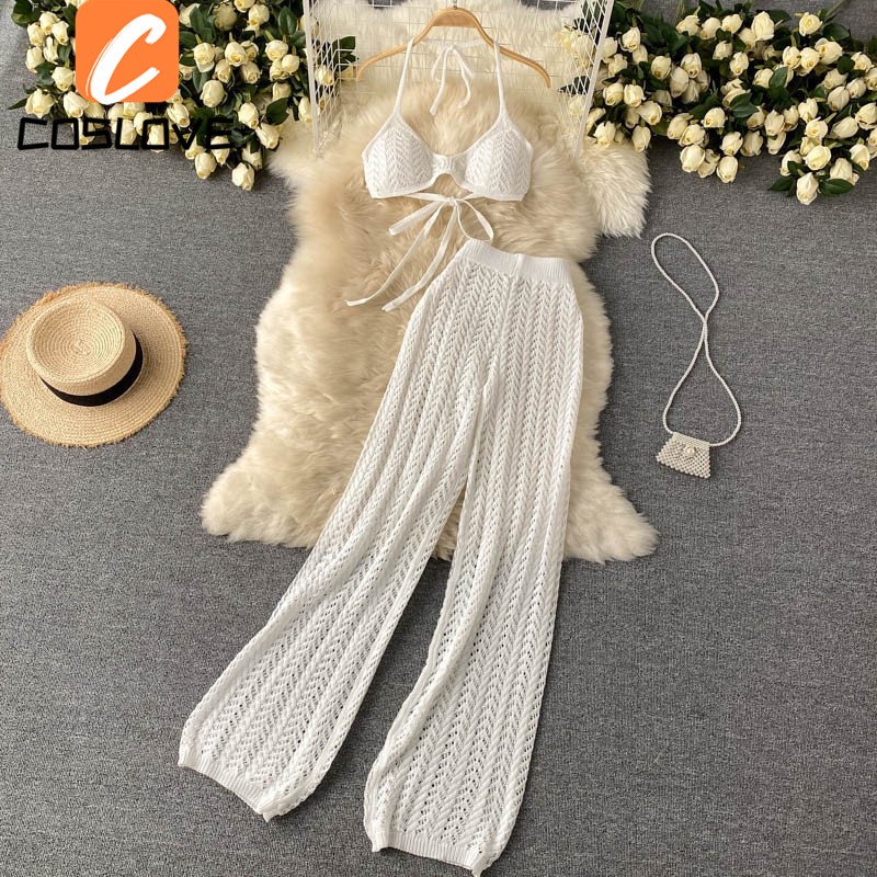 Đầm Dệt Kim Ống Rộng Cổ Buộc Dây Thiết Kế Khoét Rỗng Thời Trang Mùa Hè Quyến Rũ Cho Nữ