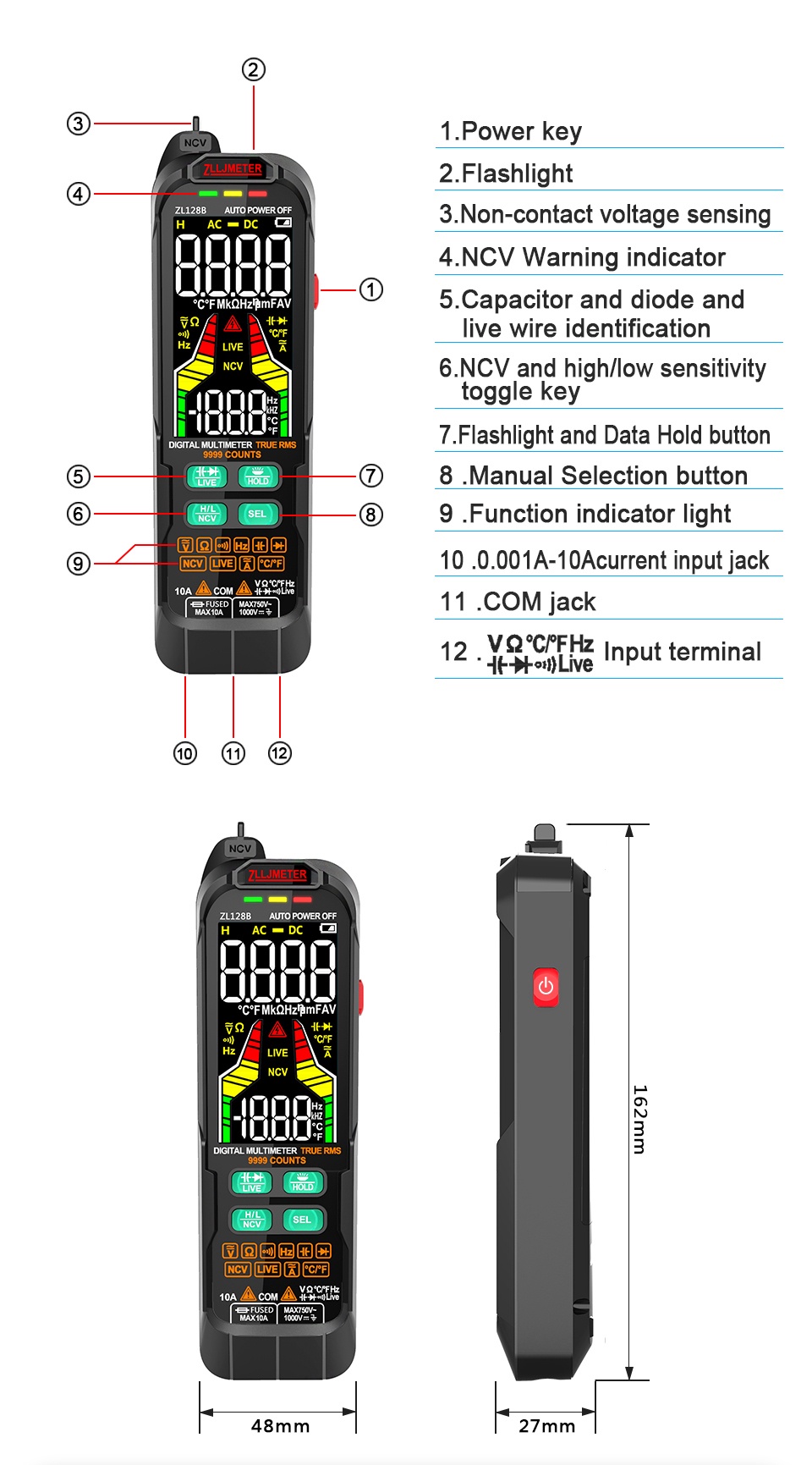 Vạn Năng Kế ZL126 / ZL128 Kỹ Thuật Số Sạc USB AC DC RMS Chuyên Dụng ...