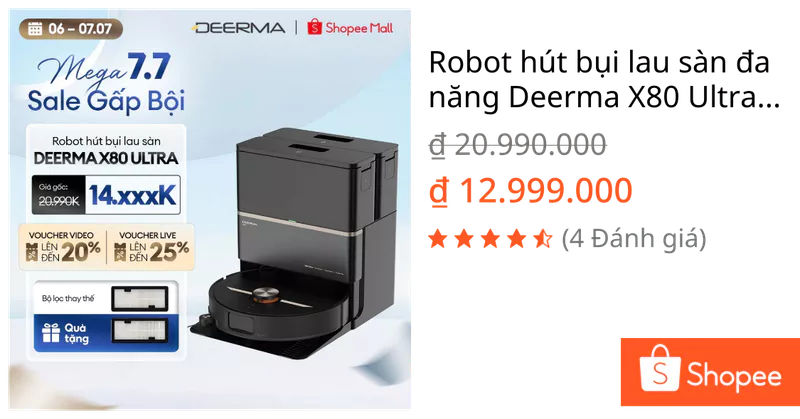 Robot hút bụi lau sàn đa năng Deerma X80 Ultra phiên bản nâng cấp lực hút 23.000Pa tự động sấy khô giẻ lau - BH 24 tháng — ảnh 1