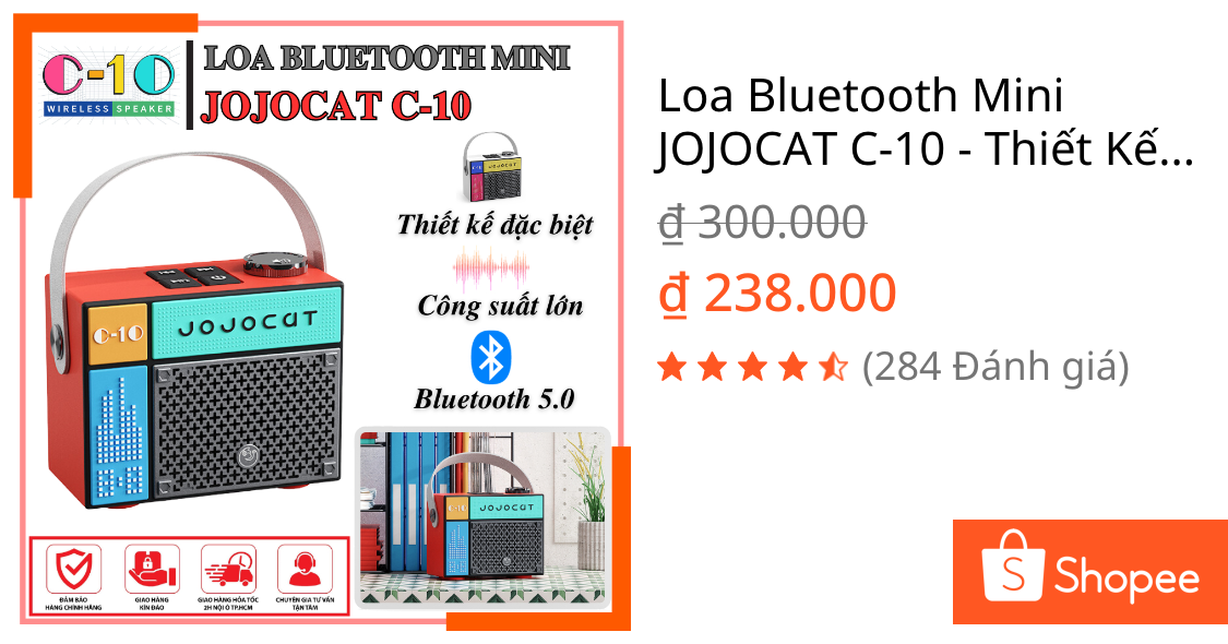 Loa Bluetooth Mini JOJOCAT C-10 – Thiết Kế Độc Đáo, Âm Bass Mạnh Mẽ, Pin Trâu 5-6 Tiếng