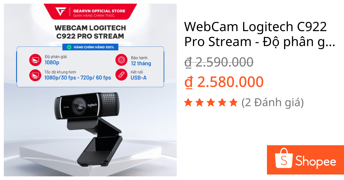 WebCam Logitech C922 Pro Stream – Độ phân giả cao – Tốc độ khung hình nhanh – Bảo hành chính hãng