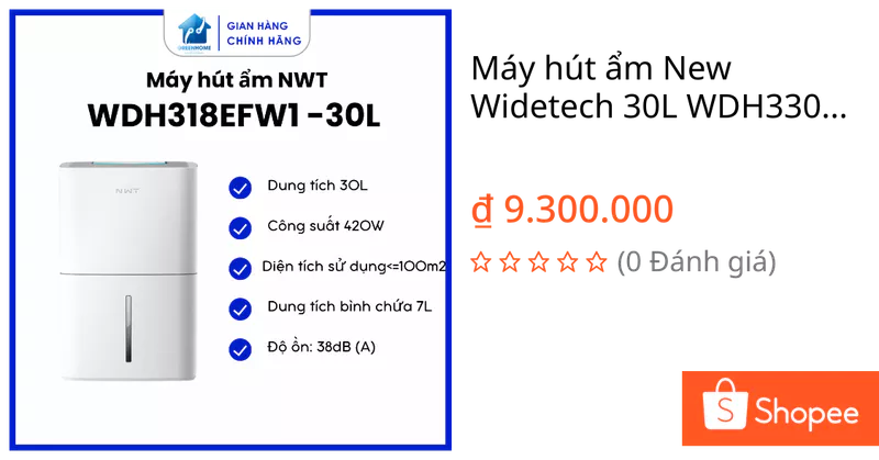 Máy hút ẩm New Widetech 30L WDH330EFW1 - Công suất 420W - UVnano - Diện tích sử dụng 100m2 - BH 18 Tháng. GreenHome — ảnh 1