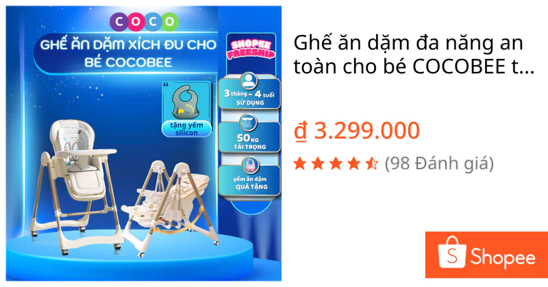 Ghế ăn dặm đa năng an toàn cho bé COCOBEE tích hơp xích đu, điều chỉnh chiều cao linh hoạt ngả 4 nấc tặng kèm đệm lót — ảnh 1