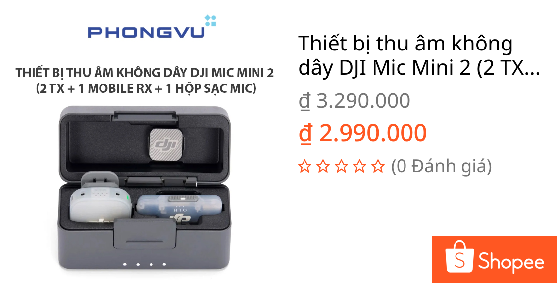 Thiết bị thu âm không dây DJI Mic Mini 2 (2 TX + 1 Mobile RX + 1 Hộp sạc Mic) – Bảo hành 12 tháng