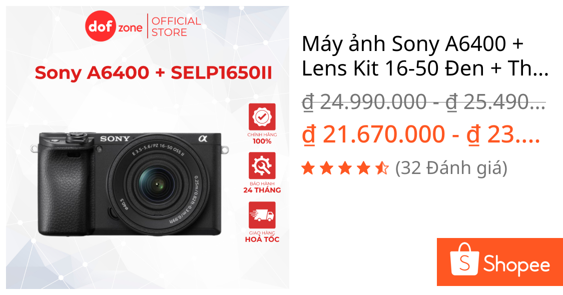 Máy ảnh Sony A6400 + Lens Kit 16-50 Đen + Thẻ 64GB MySony – Hàng new chính hãng bảo hành 24 tháng