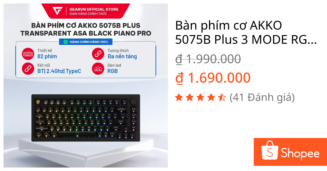 Bàn phím cơ AKKO 5075B Plus 3 MODE RGB LED Transparent ASA Black Piano Pro BH 12 tháng