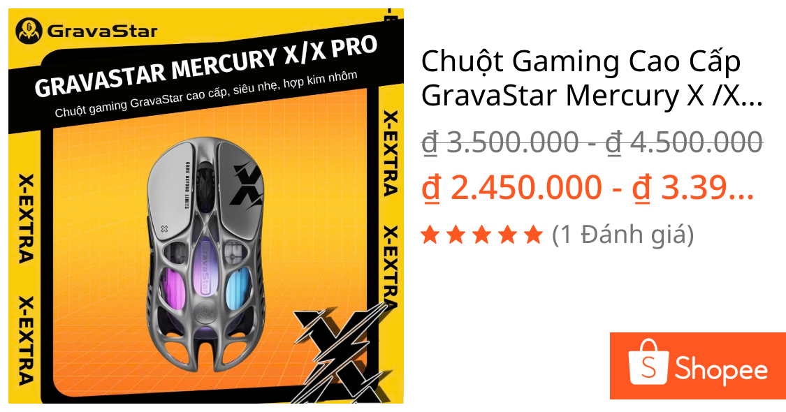 Chuột Gaming Cao Cấp GravaStar Mercury X /X Pro, Siêu Nhẹ, Hợp Kim Nhôm