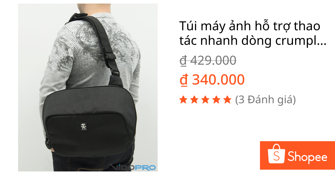 Túi máy ảnh hỗ trợ thao tác nhanh dòng crumpler size M màu đen 1body 2 lens vải chống nước .
