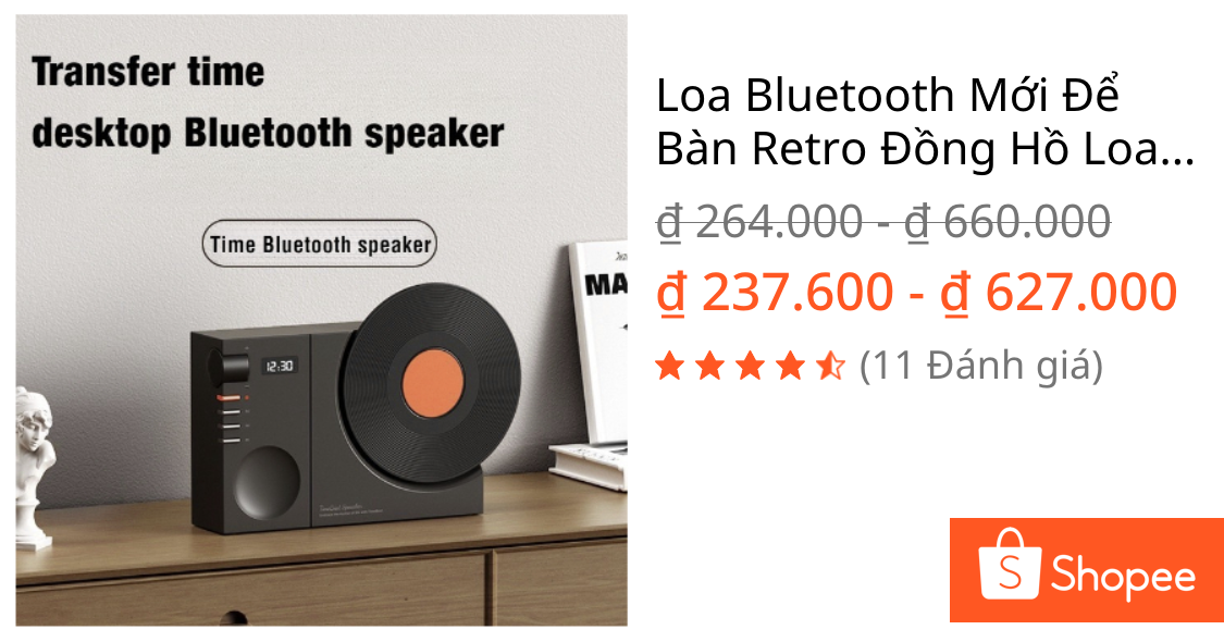 Loa Bluetooth Mới Để Bàn Retro Đồng Hồ Loa Siêu Trầm Phim Xoay Quà Tặng Sinh Nhật