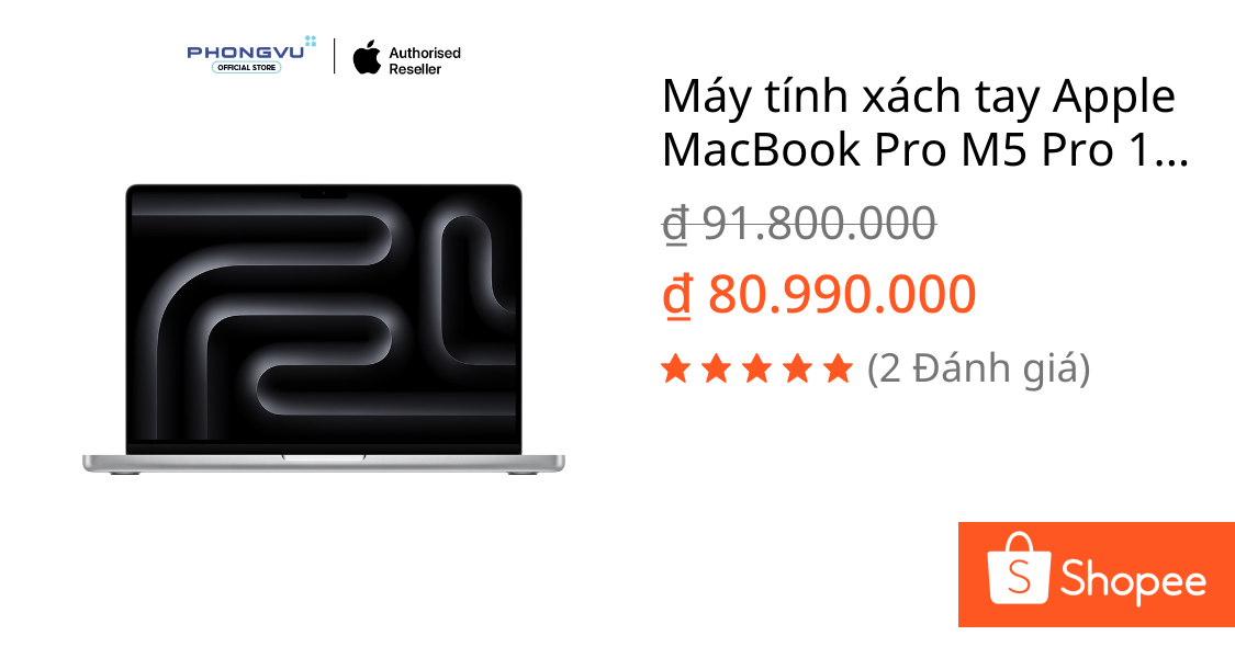 Máy tính xách tay Apple MacBook Pro M5 Pro 14 inch (18 core CPU | 20 core GPU | 24GB RAM | 2TB SSD)