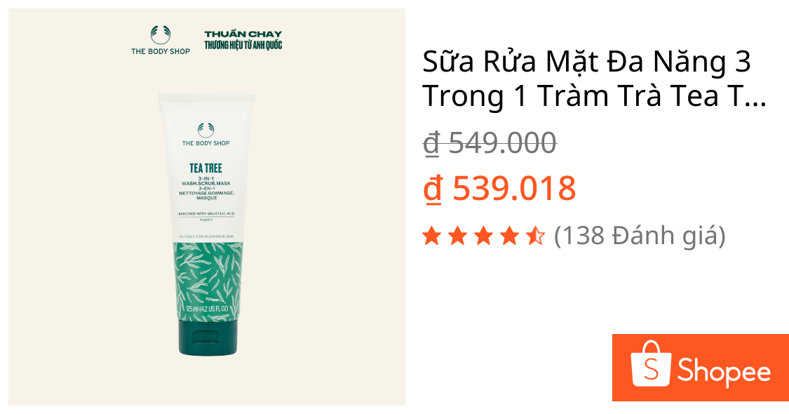 Sữa Rửa Mặt Đa Năng 3 Trong 1 Tràm Trà Tea Tree Wash Scrub Mask 3in1 125ML THE BODY SHOP | Shopee Việt Nam