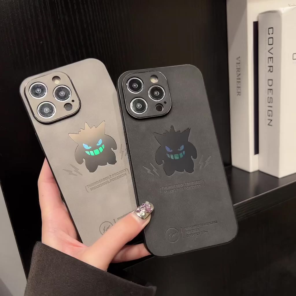 Ốp lưng Laser Pokémon Gengar cho IPhone 15 ProMax 16 14 Pro 13 12 11 X XR XS MAX 7Plus 8Plus Matte Soft viền hai màu Vỏ da chống sốc