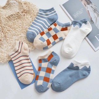 Set 5 Đôi Tất Nữ Cotton Phối Kẻ Caro..