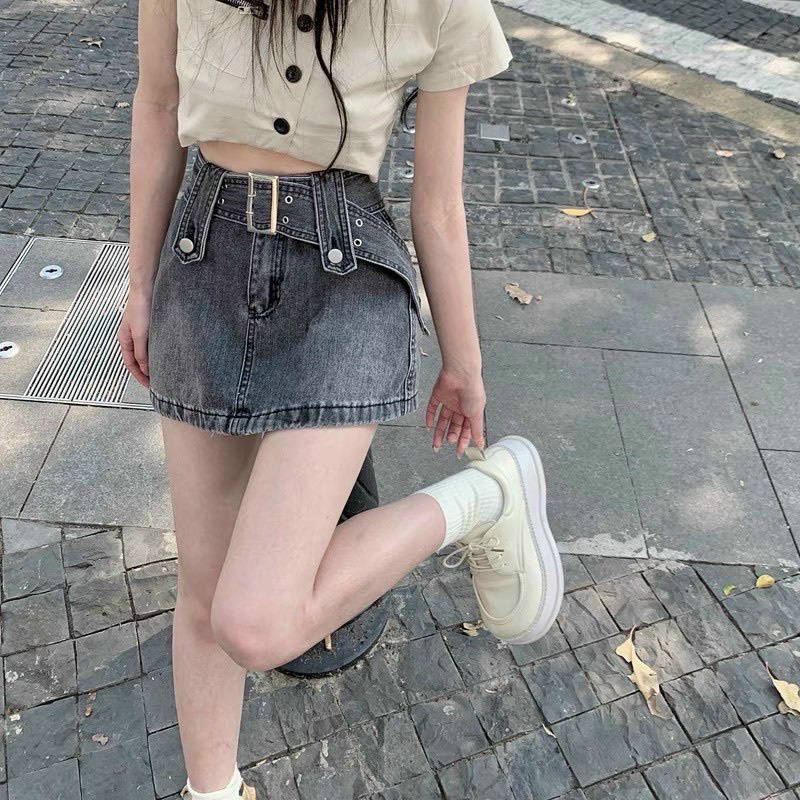 Chân Váy Bò Kèm Đai Bản To Có Quần Trong CV005 Skirt jean dáng ngắn thiết kế thắt lưng cá tính hàn quốc