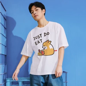 Áo Thun Tay Lỡ HappyFamily Form Rộng In Hình Cún Corgi JUST DO EAT Chất vải cotton 100 cao cấp