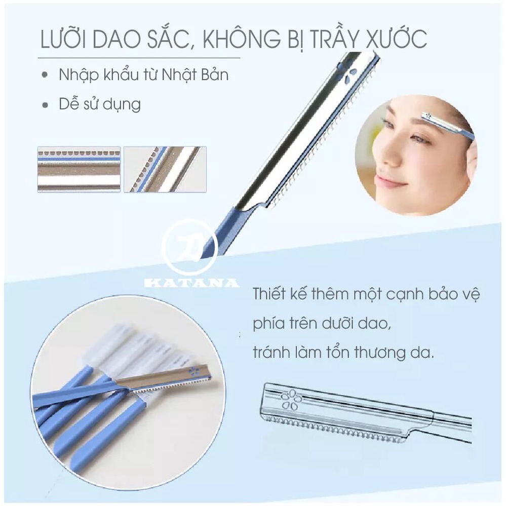 Dao Cạo Lông Mày Lưỡi Thép Có Màng Bảo Vệ Kai Kazor BTM Beauty Guar 00661 (Set 5 cây)